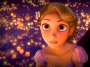 Animated Rapunzel from tangled surrounded by lights